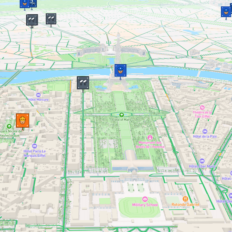 Cityscape view — codriver app on a Tesla screen
