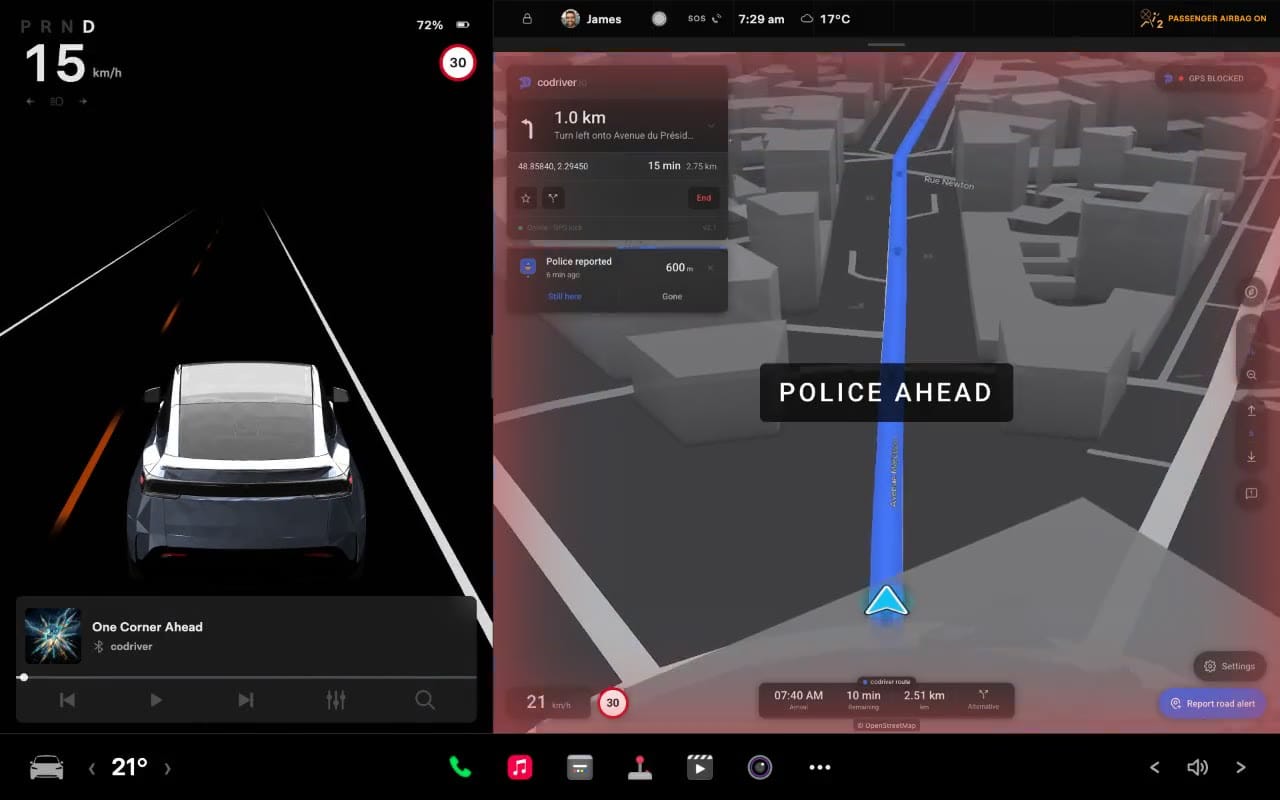 codriver app, in the Tesla browser