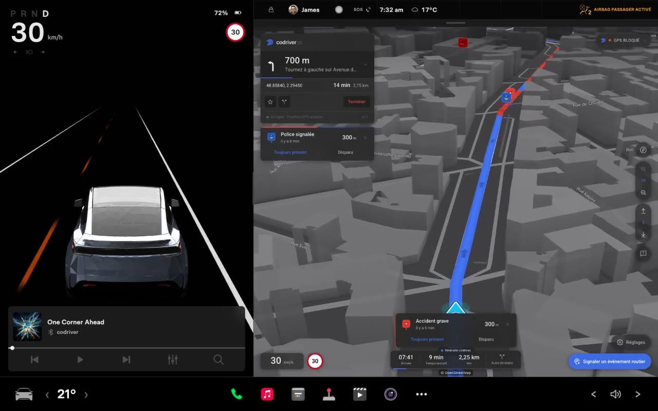 L’application codriver dans le navigateur Tesla
