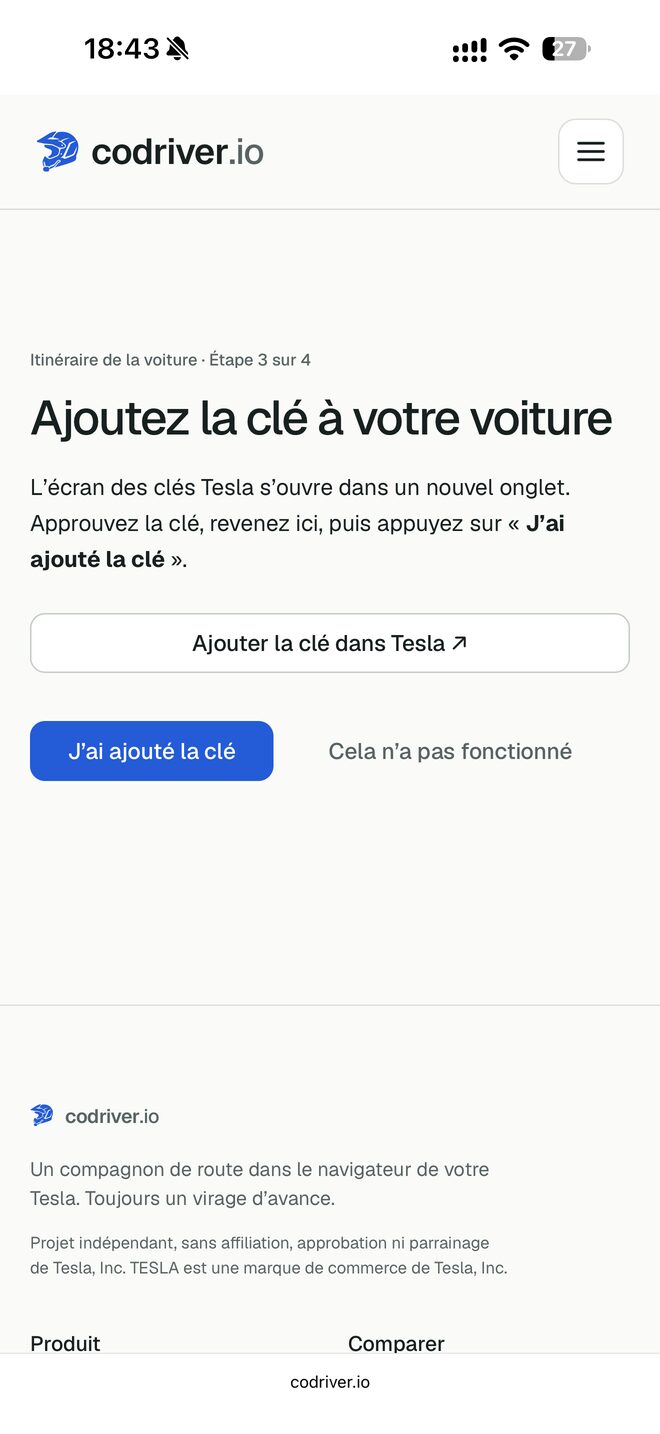 Étape 3 sur 4, Ajoutez la clé à votre voiture, avec le bouton Ajouter la clé dans Tesla