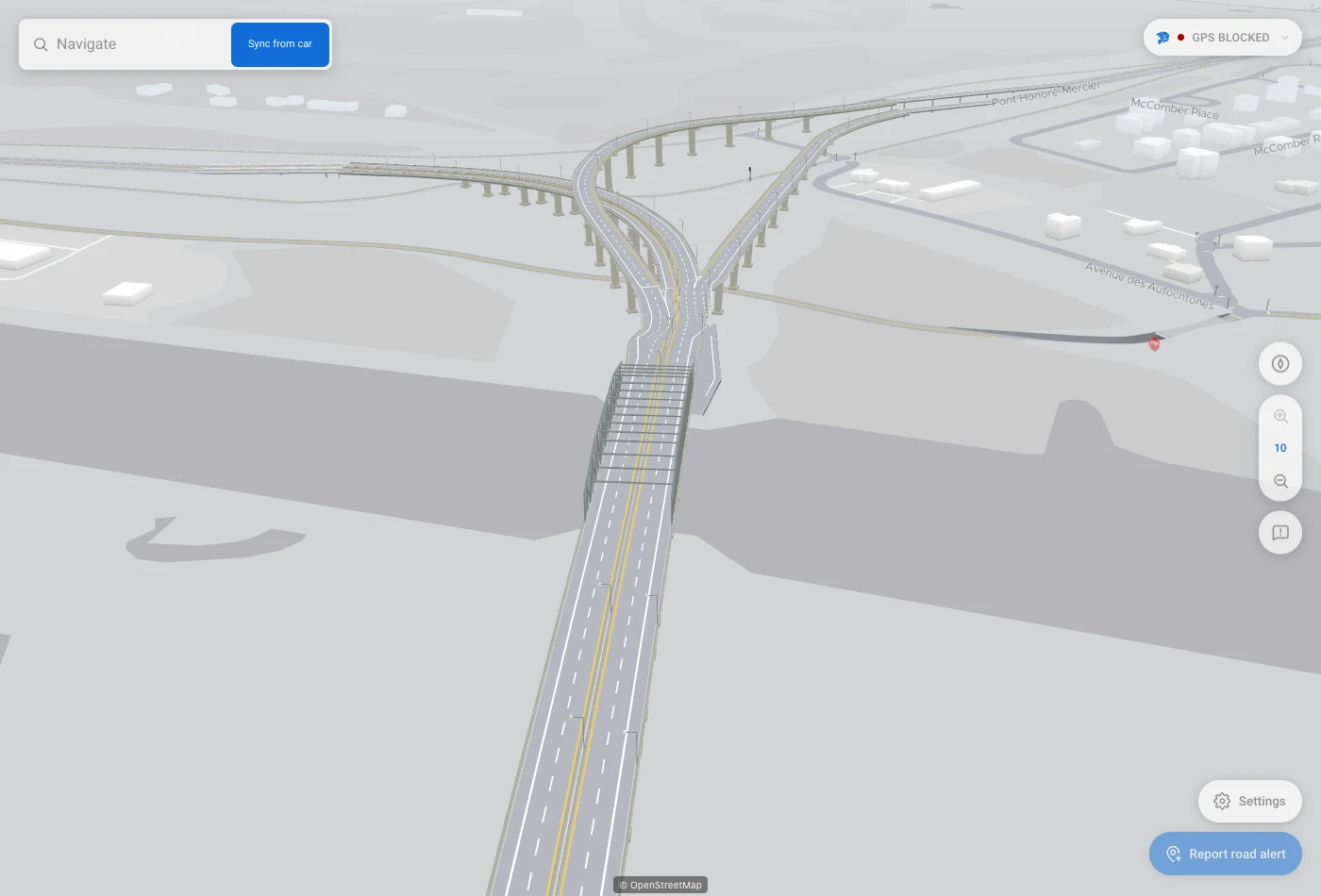 HD lane markings continue across the Honoré-Mercier bridge and its elevated approaches in codriver